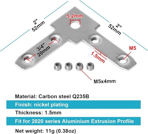 20 حزمة 2020 سلسلة 90 درجة زاوية T صامولة على شكل حرف L داخل موصل اللوحة المسطحة، 3 طرق دعامة زاوية طرفية فولاذية لفتحة T من الألومنيوم، تثبيت القضبان الخطية المخفية على شكل حرف C in Kuwait
