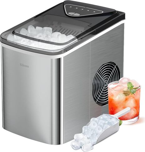 Ice Maker Machine for Countertop, 9 Ice Cubes Ready in 6 Minutes, 26lbs in 24Hrs Portable Ice Maker Machine Self-Cleaning, 2 Sizes of Bullet-Shaped Ice for Home Kitchen Office Bar Party in Saudi Arabia