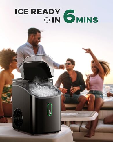 Ice Maker Machine for Countertop, 9 Ice Cubes Ready in 6 Minutes, 26lbs in 24Hrs Portable Ice Maker Machine Self-Cleaning, 2 Sizes of Bullet-Shaped Ice for Home Kitchen Office Bar Party in Saudi Arabia