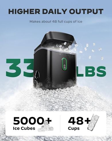 Ice Maker Machine for Countertop, 9 Ice Cubes Ready in 6 Minutes, 26lbs in 24Hrs Portable Ice Maker Machine Self-Cleaning, 2 Sizes of Bullet-Shaped Ice for Home Kitchen Office Bar Party in Saudi Arabia