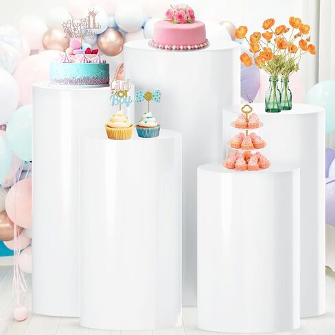 White Cylinder Stand for Party Pedestal Stand Set of 3 Cylinder Stands Round Cylinder Pedestal Stands for Parties Dessert Table Display Pillars Cake Stand Cylinder for Wedding Birthday Props in Saudi Arabia