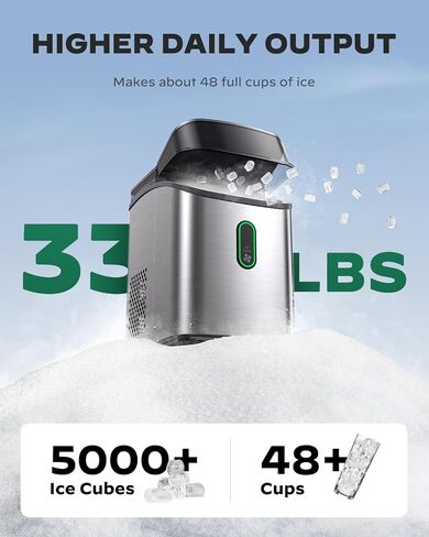 Ice Maker Machine for Countertop, 9 Ice Cubes Ready in 6 Minutes, 26lbs in 24Hrs Portable Ice Maker Machine Self-Cleaning, 2 Sizes of Bullet-Shaped Ice for Home Kitchen Office Bar Party in Saudi Arabia