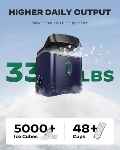 Ice Maker Machine for Countertop, 9 Ice Cubes Ready in 6 Minutes, 26lbs in 24Hrs Portable Ice Maker Machine Self-Cleaning, 2 Sizes of Bullet-Shaped Ice for Home Kitchen Office Bar Party in Saudi Arabia