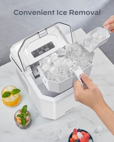 Ice Maker Machine for Countertop, 9 Ice Cubes Ready in 6 Minutes, 26lbs in 24Hrs Portable Ice Maker Machine Self-Cleaning, 2 Sizes of Bullet-Shaped Ice for Home Kitchen Office Bar Party in Kuwait