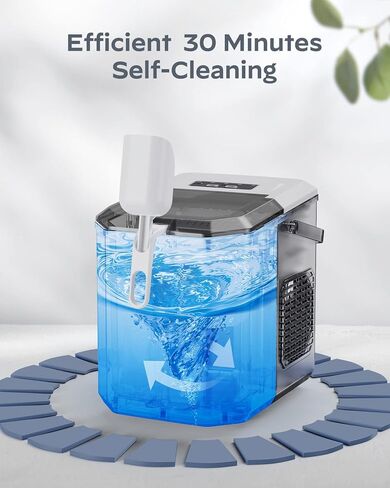 Ice Maker Machine for Countertop, 9 Ice Cubes Ready in 6 Minutes, 26lbs in 24Hrs Portable Ice Maker Machine Self-Cleaning, 2 Sizes of Bullet-Shaped Ice for Home Kitchen Office Bar Party in Kuwait