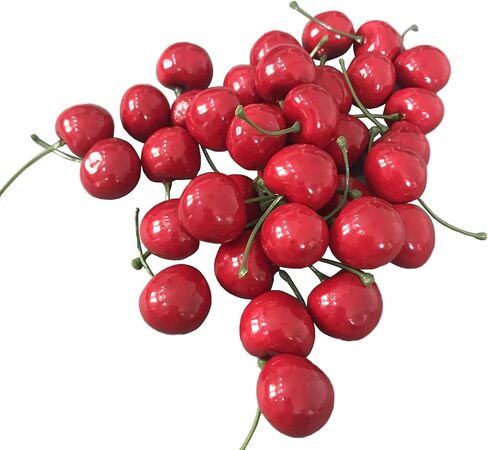 50 قطعة من الكرز الأحمر الاصطناعي محاكاة الكرز النابض بالحياة خفيف الوزن من الكرز الصناعي دعائم تصوير فاكهة وهمية، كرز صغير ذو مظهر واقعي للديكور in Kuwait