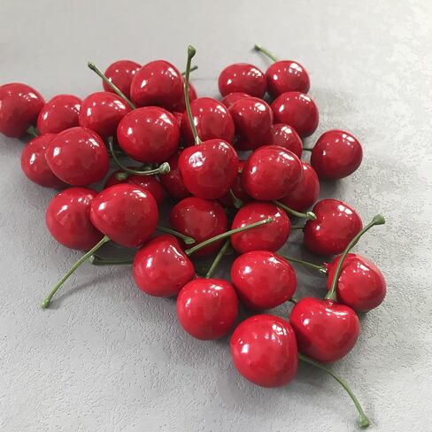 50 قطعة من الكرز الأحمر الاصطناعي محاكاة الكرز النابض بالحياة خفيف الوزن من الكرز الصناعي دعائم تصوير فاكهة وهمية، كرز صغير ذو مظهر واقعي للديكور in Kuwait