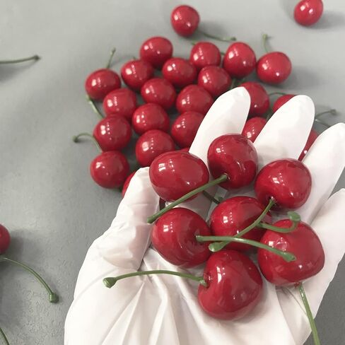 50 قطعة من الكرز الأحمر الاصطناعي محاكاة الكرز النابض بالحياة خفيف الوزن من الكرز الصناعي دعائم تصوير فاكهة وهمية، كرز صغير ذو مظهر واقعي للديكور in Kuwait