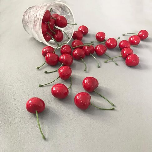 50 قطعة من الكرز الأحمر الاصطناعي محاكاة الكرز النابض بالحياة خفيف الوزن من الكرز الصناعي دعائم تصوير فاكهة وهمية، كرز صغير ذو مظهر واقعي للديكور in Kuwait