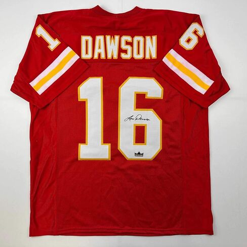 Facsimile Autographed Len Dawson Kansas City Red Reprint Laser Auto Football Jersey Size Men's XL in Saudi Arabia