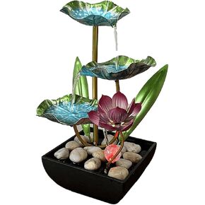 Water Fountain Indoor Waterfall Fountain Tabletop Fountain Lotus Desk Fountains mall Water Fountain Indoor Mini Waterfall Waterfall Iron Home Decor for Office Decoration (Blue A)