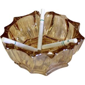 Large Deep Crystal Glass Ashtray 5.75" Round Cut Fancy Design Gift Boxed