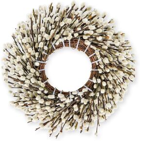 170 Stems 13.5 Inches Dried Pussy Willows Wreath 100% Handcrafted Real Naural Dried Flowers Dried Pussy Willow Branches Garland for Wall Front Door Home Decoration Party Wedding