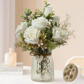 Leftover Fake Flowers in Vase,Faux Flowers for Vase with a Flower Arrangement,Artificial Silk Roses in Vase,Dining Table Centerpiece Decor,Flower Arrangements for Home Decor,Kitchen Decor,Bobo Decor