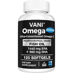 Pharmaceutical Grade Omega 3 Fish Oil, KD-PÜR Premium Germany Fish Oil Supplements 2520mg with EPA & DHA- Supports Brain, Heart & Immunity (120 Softgels)
