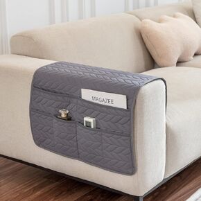 Sofa Chair Armrest Organizer Armchair Caddy for Sofa Couch Remote Control Bedside Storage Organizer Non-Slip Arm Chair Recliner Caddy for TV Remote Control Book Magazines Phone Ipad, Dark Grey