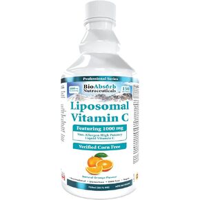 Bio Absorb Liposomal Vitamin C 1000mg. 150 Servings of Corn-Free Liquid Vitamin C. Non GMO. Soy-Free. Vegan. Natural Orange Flavor (25oz)