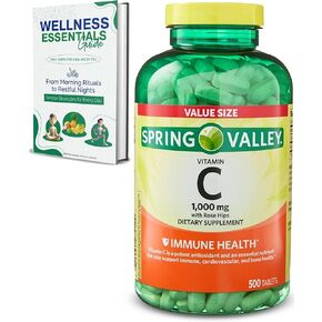 Vitamin C 1000mg | with Rose HIPS Tablets, 500 Count, for Immune Support | Cardiovascular & Bone Support | Gluten-Free | Immunity Supplement Vitamin C by Spring Valley | Immune boosters for Adults