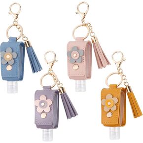 4Pcs Hand Sanitizer Keychain, Portable Leather Empty Bottles, 30ml Squeeze Bottle Refillable Containers, Cute Hand Sanitizer for Toiletry Lotion Liquid Soap Shampoo (Pink, Blue, Purple, Yellow)