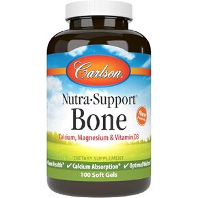 Carlson - Nutra-Support Bone, Calcium, Magnesium & Vitamin D3, Bone Health, Calcium Absorption & Optimal Wellness, 100 Softgels