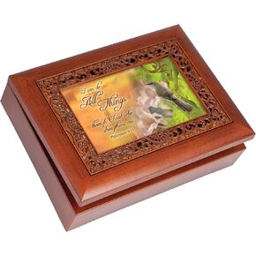 Cottage Garden Inspirational Music Box - All Things Plays Amazing Grace with Ornate Woodgrain Finish