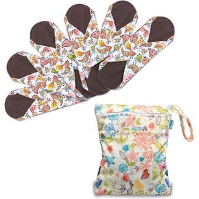 Teamoy 6Pcs 10 Inches Sanitary Pad, Reusable Washable Cloth Menstrual Pads/Panty Liners with Wet Bag, Absorbent, Soft and Comfortable (Medium, Butterfly)