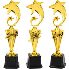 3pcs 1st 2nd 3rd Place Trophy, Gold Plastic Trophies Funny Star Trophy Cup Plastic Trophy Award for Kids Sports Competitions Celebration Ceremony