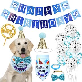 Dog Birthday Party Supplies - Dog Girl Birthday Bandanas Set with Dog Birthday Hat, Scarf, Birthday Banner, Balloons and Bowtie. Puppy Dog Pals Birthday Party Decorations