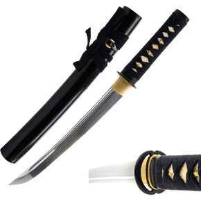 HMS Japanese Samurai Tanto Sword, Musashi Tsuba, 1045 Carbon Steel, Hand Forged Heat Tempered, Full Tang, Sharp