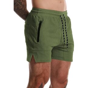 Men's Workout Athletic Running Shorts Lightweight Gym Bodybuilding Training Short Pants with Zipper Pockets