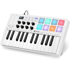 Vangoa Upgraded 25 Keys USB MIDI Keyboard Controller with 16 Backlit Drum Pads, Portable Wireless Velocity Sensitive Keybed Beating Pad with Aftertouch, Smart Chord & Scale, LED Display, Arpeggiator
