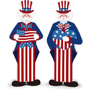 Labor Day Decorations Wooden Uncle Sam Sign, Veterans Day Decorations Patriotic Tiered Tray Decor, Red White and Blue Decorations Memorial Day Independence Day Table Decorations for Tabletop Home