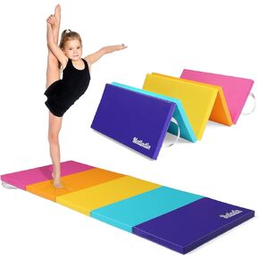5 Folding Gymnastics Gym Exercise Aerobics Mat, 1.5" Thick Folding Exercise Mat, Easy to Clean PU Leather Tumbling Mats for Stretching Yoga Cheerleading Martial Arts, Kid Play in Kuwait