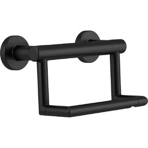 Delta Contemporary (1-Pack) Toilet Paper Holder w/ Assist Bar ADA Compliant Matte Black 300 lb Capacity Grab Bar for Seniors Bathroom Safety Handle, Balance Assist, Grip Bar for Toilet Area 41550-BL