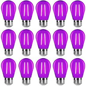 Purple Light Bulbs Plastic 2 Watt S14 LED Replacement Bulbs for Indoor Outdoor String Lights, Shatterproof Waterproof E26 Base Filament Edison Christmas Halloween Light Bulbs,15 Pack