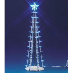 Lemax Christmas Village Battery Operated 9" Lighted Blue Silhouette Tree #74657