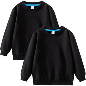 2-Pack Unisex Kids Crewneck Sweatshirt Long Sleeve Cotton Pullover Tops For Boys and Girls(Thin)