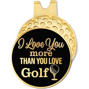 Hafhue I Love You More Than You Love Golf Black Gold Golf Ball Marker with Hat Clip, Funny Golf Accessories and Golf Gifts for Men Women Husband Wife, Birthday for Golfer Golf Lover
