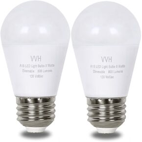 VVH 2 Pack LED Refrigerator Light Bulb 60 Watt Equivalent,A15 Light Bulb E26, 8W Daylight 5000K,800Lm,for Indoor and Outdoor, Ceiling Fan, Wall sconces,Appliance Bulb
