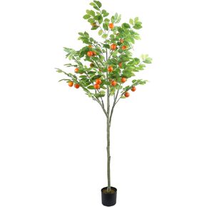 5 Feet Artificial Orange Tree Large Outdoor Faux Orange Tree Decor with Natural Wood Trunk and Lifelike Fruits Plastic Pre Potted Fake Orange Plant Tree for Home Office