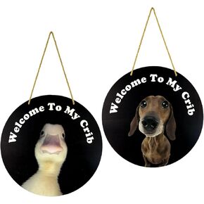 ZKflager Double Sided Welcome To My Crib Funny Front Door Sign 12 Inches Bedroom Home Door Wood Decorative Sign Hangings Plaque Porch Room Wall Dorm Mancave