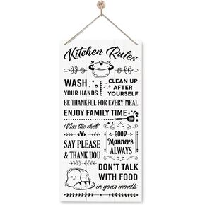 Kitchen Rules Sign, New Home Decor for Kitchen, Decorative Wooden Plaque Sign, Kitchen Decor Art, Rustic Home Wall Decor, Family Sign, Gift for Mom, Farmhouse Wall Plaque with Hanging Rope