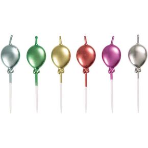 Metallic Balloon Pick Birthday Candles - (Pack of 6) - Assorted Colors - Unique & Eye-catching Designs - Ideal for All Celebrations