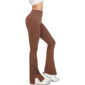 Womens Flare Leggings with Slit Hem High Waist Bootcut Yoga Pants Workout Tummy Control Flared Pants