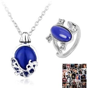 12 pcs The Vampire Diaries Daywalking Katherine Sapphire Crystal Pendant Necklaces Sticker Elena Sapphire Crystal Daylight Ring Ring Set for Fans