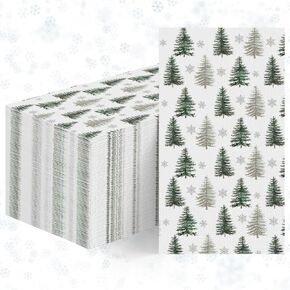 Horaldaily 100 Christmas Disposable Paper Decorative Guest Napkins, Christmas Pine Trees Hand Towel for Party Lunch Dinner Kitchen Bathroom