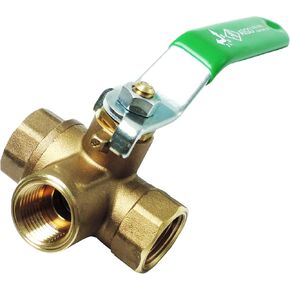 AIGO 180SS Series 3-Way (L-PORT) Forged Brass Ball Valve, Lever Handle, NPT Female, Full Port 400WOG, 3/8"
