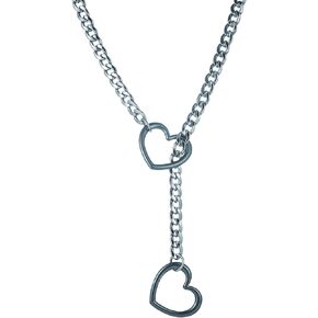Heart O Ring Slip Chain Choker Necklace for Women Men Stainless Steel Cuban Chain Y-shape Necklace Punk Rock Collar Necklace Adjustable Lariat Y Necklace Prom Necklace Jewelry