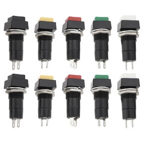 10pcs 12mm On Off Latching Square Push Button Switch SPST Latching Push Button Switch 250V/3A for Auto Electronics, Black White Yellow Green Red