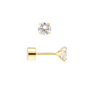 5MM Diamond White Cubic Zirconia Sterling Silver Studs Screw Flat Back Earrings for Women, Yellow Gold Plated